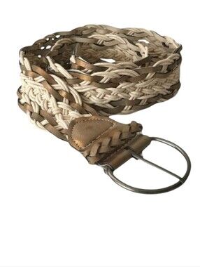 Braided Cream Rope & Faux Gold Leather Belt Size 9